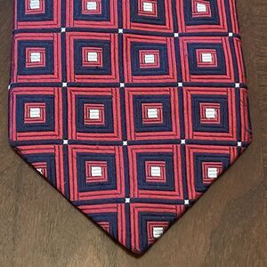 Vintage Grant Thomas Red Blue Hand Made 100% Silk Men’s Neck Tie Made In USA
